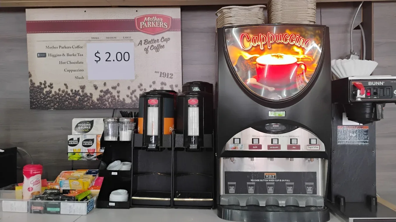 Coffee and cappuccino station at Northmount Convenience Store