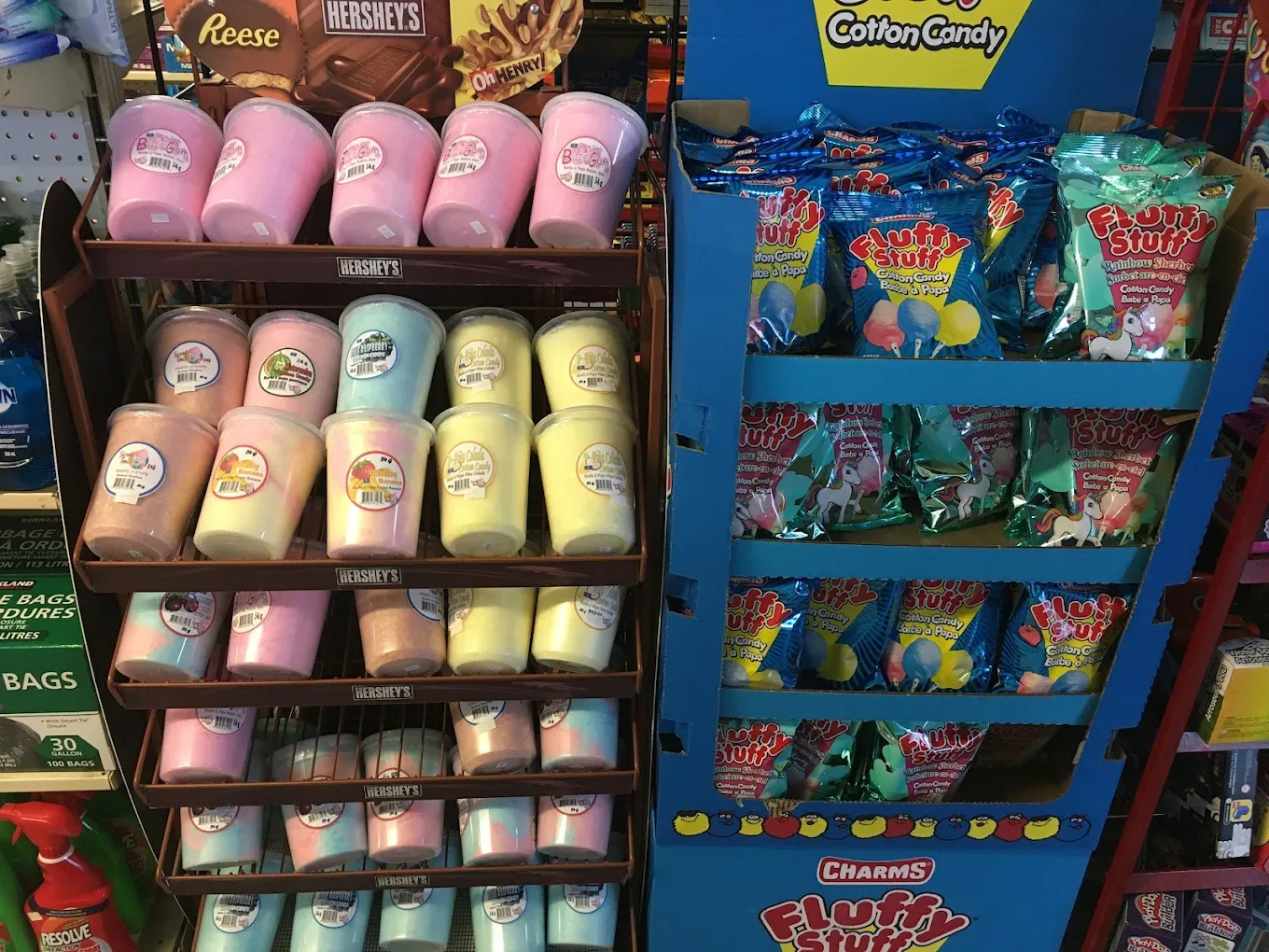 Cotton candy display at Northmount Convenience Store