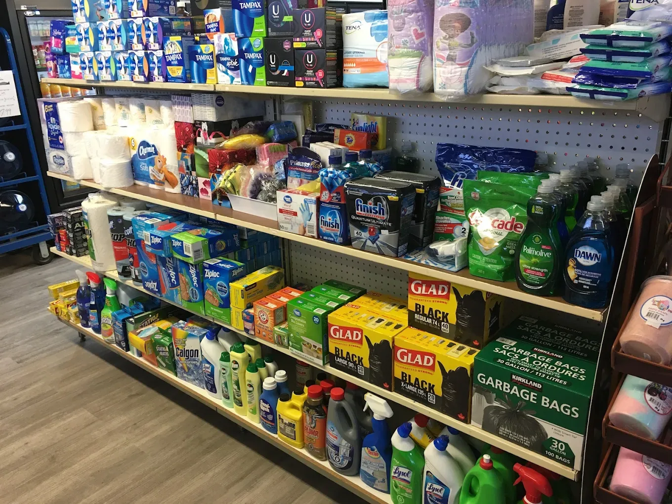 Household and personal care shelves at Northmount Convenience Store